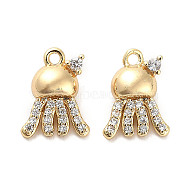 Brass Micro Pave Clear Cubic Zirconia Charms, Octopus, Real 18K Gold Plated, 12x9x4.5mm, Hole: 1.2mm(X-KK-C054-07G)