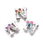 Alloy Enamel Letter Slide Charms, with Clear Cubic Ziconia, Cadmium Free & Lead Free, Initial Letters Style with Bowknot, Letter.N, N: 12.5x13.5x5.5mm, Hole: 1.5mm(PALLOY-K241-N)