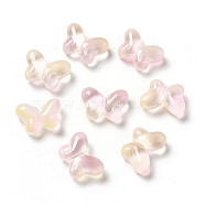 Transparent Baking Paint Glass Beads, with Glitter Powder, Butterfly, Pink, 10x14x5.5mm, Hole: 1mm(GLAA-F115-01C)
