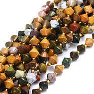 Natural Ocean Jasper Beads Strands, Faceted, Bicone, 8x8mm, Hole: 1mm, about 40pcs/strand, 15.24''(38.7cm)(G-E569-C05)