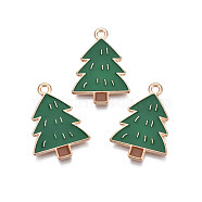 Christmas Style Alloy Enamel Pendants, Cadmium Free & Lead Free, Light Gold, Christmas Tree, Green, 23x16x1.5mm, Hole: 1.6mm(ENAM-Q442-66)