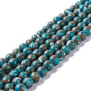 Assembled Synthetic Pyrite and Dyed Howlite Beads Strands, Round, Blue, 8mm, Hole: 1.2mm, about 49~50pcs/strand, 15.94''(40.5cm)(G-K317-A03-05)