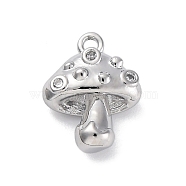 Brass Micro Pave Cubic Zirconia Pendants, Mushrooms Charms, Real Platinum Plated, 13.5x10.5x5mm, Hole: 1.2mm(KK-D288-08P)