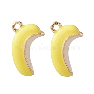 2Pcs Brass Enamel Pendants, Imitation Fruit, Light Gold, Banana Charm, Yellow, 16x10x5mm, Hole: 1.4mm(KK-YW0001-71)