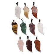 Natural Mixed Gemstone Pendants, Wing Charms with Platinum Plated Iron Snap on Bails, 34.5~36x15.5~16x6~7.5mm, Hole: 7x4mm(G-M424-06P)
