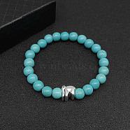 Synthetic Turquoise Stretch Bracelets for Women Men, with Tibetan Style Animals Alloy Beads, Elephant, No Size(IS4293-3)