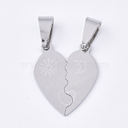 201 Stainless Steel Split Pendants, Heart with Heart, with Word Best Friends, Stainless Steel Color, 23x19x1mm, Hole: 8x4mm(STAS-T048-03)