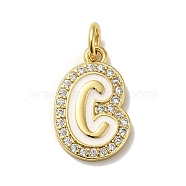 Brass Micro Pave Cubic Zirconia Pendants, with Jump Rings, Real 18K Gold Plated, Letter C, 19x12.5x2mm, Hole: 3.8mm(KK-K354-02G-C)