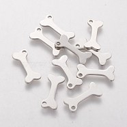 201 Stainless Steel Pendants, Dog Bone, Stainless Steel Color, 15x6.5x1mm, Hole: 1.5mm(STAS-S105-T142)