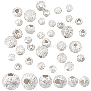 Elite 35Pcs 3 Size Round 925 Sterling Silver Textured Beads, Silver, 3~5mm, Hole: 1~1.5mm(STER-PH0001-68)