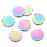 Ion Plating(IP) 304 Stainless Steel Pendants, Stamping Blank Tag, Flat Round, Rainbow Color, 20x1mm, Hole: 1.4mm(STAS-I124-03B-M)