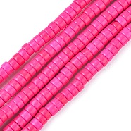 Synthetic Turquoise Beads Strands, Heishi Beads, Dyed, Flat Round/Disc, Deep Pink, 4x2mm, Hole: 1mm, about 170pcs/strand, 16 inch(TURQ-G110-4x2mm-04)