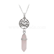 Natural Rose Quartz Double Terminal Pointed Pendants, Antique Silver Plated Alloy Faceted Bullet Charms, 32x8mm(PW-WG65822-01)