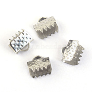 304 Stainless Steel Ribbon Crimp Ends, Stainless Steel Color, 6x6.5mm, Hole: 1mm(X-STAS-S047-056)