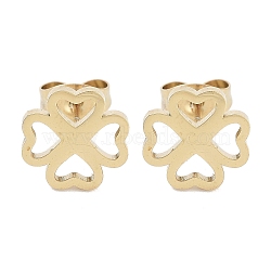 Vacuum Plating 304 Stainless Steel Stud Earrings for Women, Hollow Clover, Golden, 9.5x9.5mm(EJEW-A048-04G)