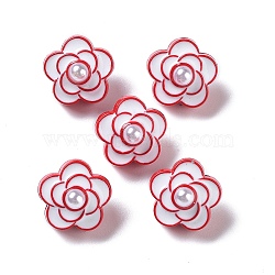 Spray Painted Alloy Enamel Bead, with ABS Imitation Pearl, Flower, Crimson, 13.5x14x11mm, Hole: 1.6mm(PALLOY-H134-59)