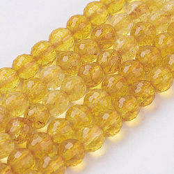 Natural Quartz Crystal Beads Strands, Dyed & Heated, Imitation Citrine, Faceted, Round, Goldenrod, 4mm, Hole: 1mm, about 46pcs/strand, 7.4 inch(X-G-G099-F4mm-19)