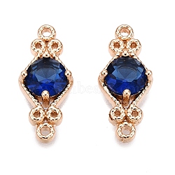 Brass Pave Faceted Glass Connector Charms, Chinese Knot Links, Golden, Dark Blue, 15.5x6.5x3.5mm, Hole: 1mm(FIND-T070-03C)