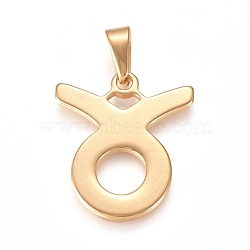 304 Stainless Steel Pendants, Constellation/Zodiac Sign, Golden, Taurus, 30x26x1.5mm, Hole: 10x4mm(STAS-L210-06F-G)