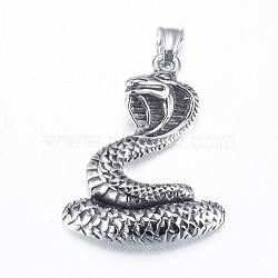 304 Stainless Steel Pendants, Snake, Antique Silver, 42x33x6mm, Hole: 5x8mm(STAS-E140-A10)