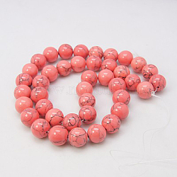 Synthetic Turquoise Beads Strands, Dyed, Round, Light Coral, 8mm, Hole: 1mm, about 50pcs/strand, 15.7 inch(TURQ-H038-8mm-XXS18)