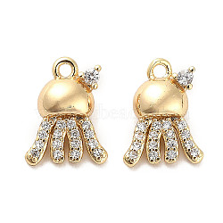 Brass Micro Pave Clear Cubic Zirconia Charms, Octopus, Real 18K Gold Plated, 12x9x4.5mm, Hole: 1.2mm(X-KK-C054-07G)