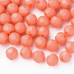 Opaque Acrylic Beads, Faceted, Dyed, Round, Tomato, 10mm, Hole: 2mm, about 1050pcs/500g(MACR-S373-69-S03)