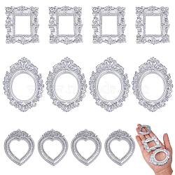 12Pcs 3 Styles Resin Embossed Photo Frames, for Jewelry Photography Photo Frame Decor Accessories, Silver, 44.5~69x37.5~51.5x6~6.7mm, 4pcs/style(AJEW-NB0007-74)