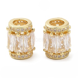 Brass Micro Pave Cubic Zirconia Beads, Column, Real 18K Gold Plated, 11.5x9mm, Hole: 5mm(KK-P237-02G)