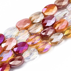 Electroplate Glass Beads Strands, AB Color Plated, Faceted, Oval, Chocolate, 8x6x4mm, Hole: 1.2mm, about 69~70pcs/strand, 22.83~23.03inch(58~58.5cm)(X-EGLA-S194-17B)