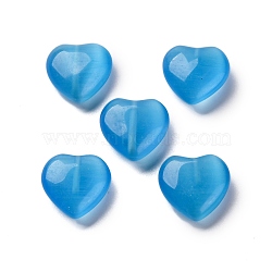 Cat Eye Beads, Heart, Deep Sky Blue, 11.5x11.5x3.5mm, Hole: 1mm(CE-Z002-01B)