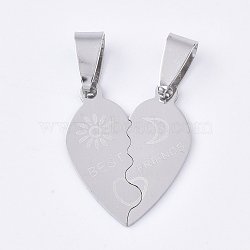 Non-Tarnish 201 Stainless Steel Split Pendants, Heart with Heart, with Word Best Friends, Stainless Steel Color, 23x19x1mm, Hole: 8x4mm(STAS-T048-03)