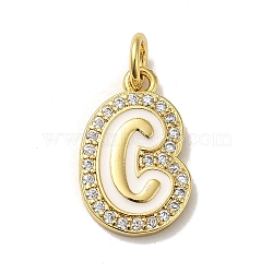 Brass Micro Pave Cubic Zirconia Pendants, with Jump Rings, Real 18K Gold Plated, Letter C, 19x12.5x2mm, Hole: 3.8mm(KK-K354-02G-C)