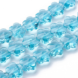 Transparent Glass Beads, Faceted, Plum Blossom, Light Sky Blue, 13x13.5x8.5mm, Hole: 1mm(GLAA-Q066-14mm-C09)