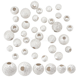 Elite 35Pcs 3 Size Round 925 Sterling Silver Textured Beads, Silver, 3~5mm, Hole: 1~1.5mm(STER-PH0001-68)