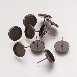 Brass Stud Earring Settings, Antique Bronze, Tray: 10mm, 12x0.8mm(X-KK-H021-1AB)