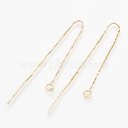 Brass Stud Earring Findings, with Loop, Ear Threads, Real 18K Gold Plated, 82~87x0.5mm, Hole: 1.5mm(X-KK-S348-101)
