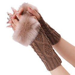 Polyacrylonitrile Fiber Yarn Knitting Fingerless Gloves, Soft Winter Warm Gloves with Thumb Hole, Camel, 200~260x125mm(COHT-PW0001-15F)