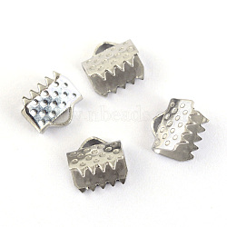 Non-Tarnish 304 Stainless Steel Ribbon Crimp Ends, Stainless Steel Color, 6x6.5mm, Hole: 1mm(X-STAS-S047-056)