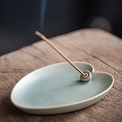 Ceramic Incense Burners, Leaf Incense Stick Holders, Home Office Teahouse Zen Buddhist Supplies, Aqua, 100x73x15mm(PW-WG3146B-02)