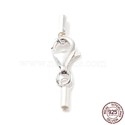 925 Sterling Silver Lobster Claw Clasps, with Cord Ends and 925 Stamp, Silver, 20mm, Inner Diameter: 1mm(STER-P055-03A-S)