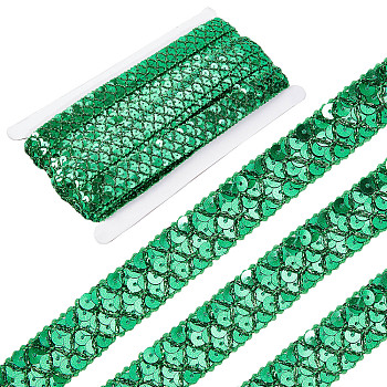 Plastic Paillette Beads, Sequins Beads, Ornament Accessories, 3 Rows Paillette Roll, Flat Round, Green, 20x1.2mm, 13m/card