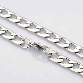 Trendy Unisex 304 Stainless Steel Curb Chain Twisted Chain Necklaces, with Lobster Claw Clasps, Faceted, Stainless Steel Color, 21.3 inch(54.1cm), 7.5mm