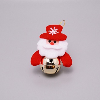 Christmas Theme Santa Claus Cloth Pendant Decorations, with Metal Bells, Red, 128mm