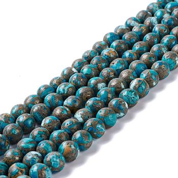 Assembled Synthetic Pyrite and Dyed Howlite Beads Strands, Round, Blue, 8mm, Hole: 1.2mm, about 49~50pcs/strand, 15.94''(40.5cm)