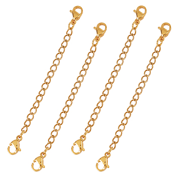 304 Stainless Steel Chain Extender, with Curb Chains and Lobster Claw Clasps, Golden, 71mm