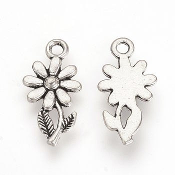 Tibetan Style Alloy Pendants, Flower, Cadmium Free & Lead Free, Antique Silver, 19x10x2mm, Hole: 2mm