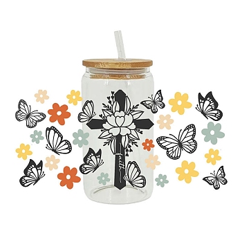 Cross Butterfly Transfer Film, Hot Heat Vinyl Thermal Transfer Stickers for Cup, Black, 110x230mm