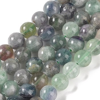 Natural Fluorite Beads Strands, Round, Grade AB, 10mm, Hole: 1.2mm, about 37~39pcs/strand, 14.69''(37.3cm)