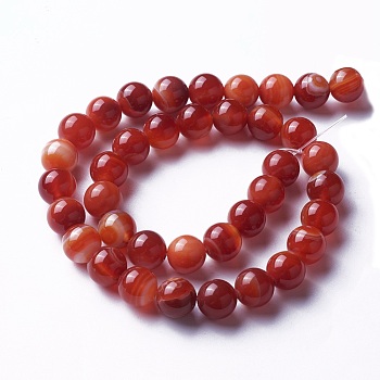 Natural Agate Beads Strands, Dyed, Round, FireBrick, 8mm, Hole: 1mm, about 47pcs/strand, 15 inch(38cm)